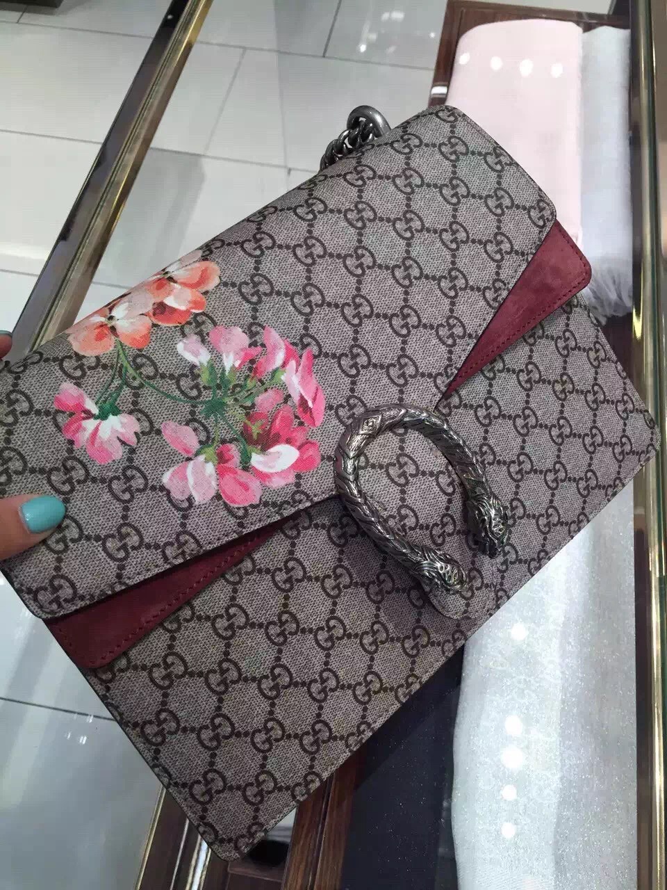 Real Gucci Dionysus Blooms Print Shoulder Bag 400235 Rose